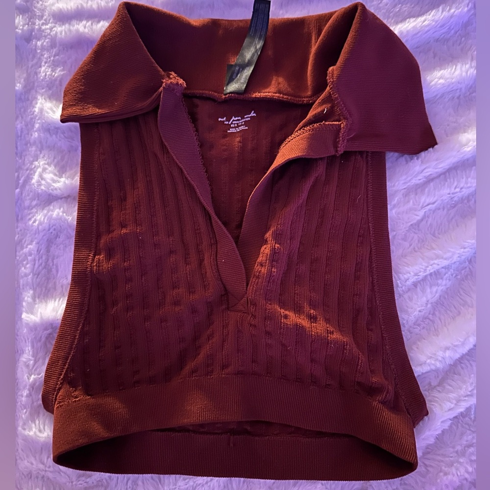Urban Outfitters Rust Brown Collared Crop Top
